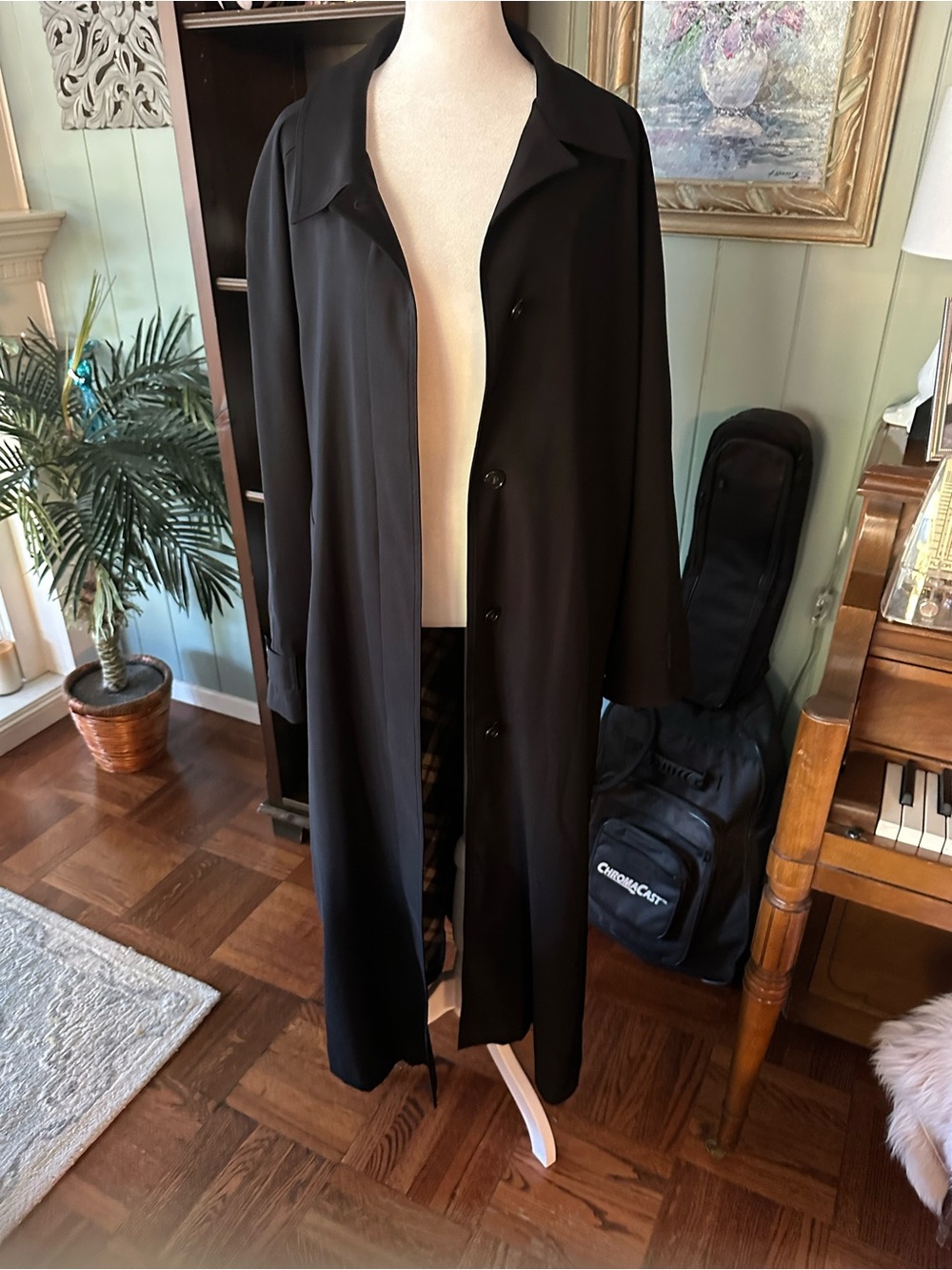 L.L. Bean Vintage Full Length Black Trench Plaid Lined Women’s Coat